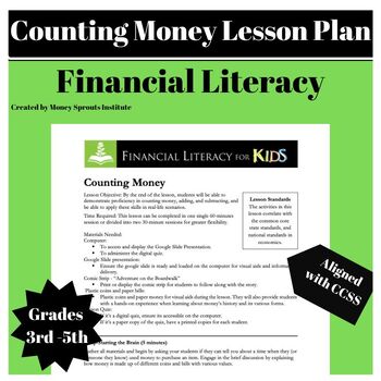 Preview of Lesson 1.3 Counting Money Lesson Plan