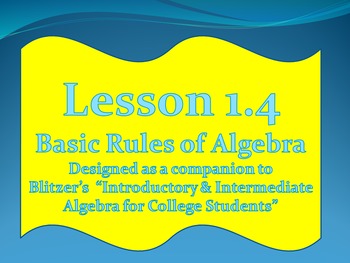 Preview of Lesson 1.4 Basic Algebra Rules