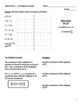 Preview of Lesson 1.6 Midpoint Formula (Notes and Worksheet)