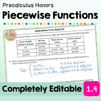 Preview of Piecewise Functions (Unit 1 Precalculus)