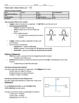 Preview of Lesson 2 Handout- Scalars and Vectors (1D): StickMan Physics