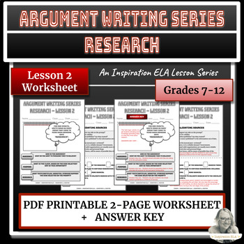 Preview of Worksheet - Research for Argument Writing Lesson #2 
