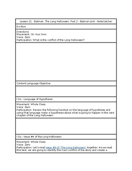 Preview of Lesson 22 - Batman: The Long Halloween Part 2 - Batman Unit - Note Catcher