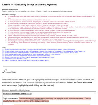 Preview of Lesson 3.4 - Evaluating Essays on Literary Argument