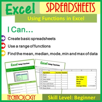 Preview of Excel Spreadsheets Using Functions