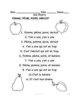 French Fruit SONG & COLORING PAGE | Pomme, pêche, poire, abricot