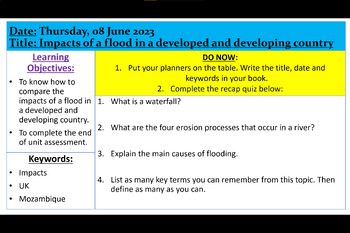 Preview of Lesson 9 - Impacts of a flood in a developed and developing country & assessment