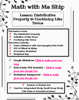 Preview of Lesson: Distributive Property & Combining Like Terms