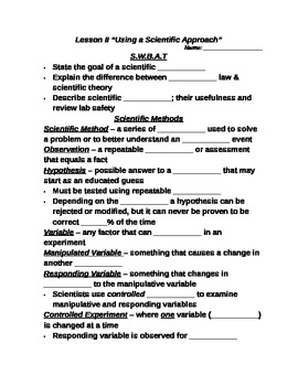 Preview of Lesson II Student PowerPoint Note Guide "Using a Scientific Approach"