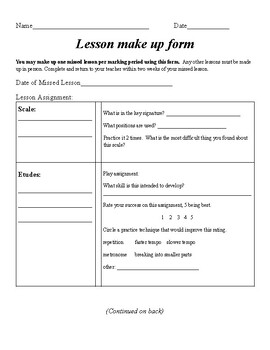 Preview of Lesson Make Up Form