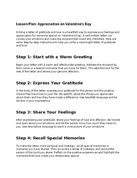 Preview of Lesson Plan: Appreciation on Valentine's Day with fun Letter template