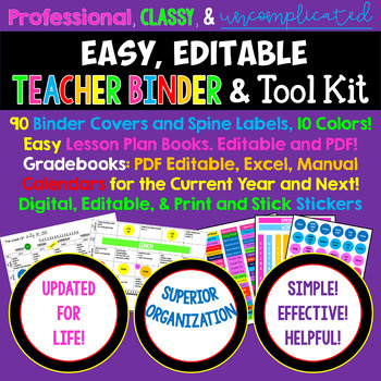 Preview of ★Forever, Editable, Professional,  Easy TEACHER BINDER, New Calendars Yearly!