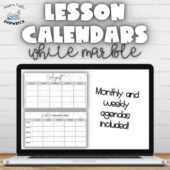 Preview of Lesson Plan Calendar - White Marble Google Slides Blank Monthly and Weekly 