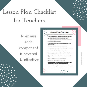 Preview of Lesson Plan Checklist for Teachers  (to ensure all components are covered)