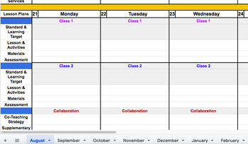 Preview of Lesson Plan Class Calendar (23-24 Teacher Copy)