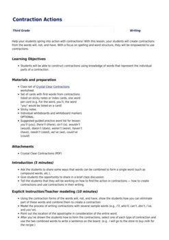 Preview of Lesson Plan® Contraction Actions Reading & Writing Lesson Plan For Third Grade.