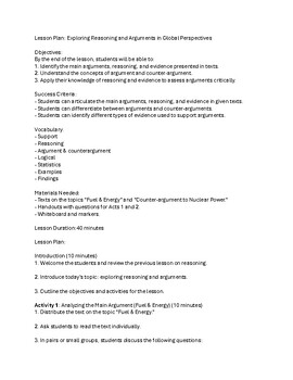 Preview of Lesson Plan (L2 REASONING - lesson 2 of four): Exploring Reasoning and Arguments