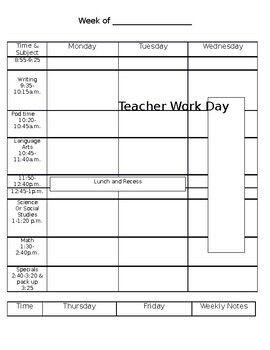 Preview of Lesson Plan Layout- Weekly