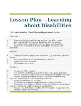 Preview of Lesson Plan - Learning About Disabilities