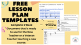 Lesson Plan Organizer for a One Week Period with Table of 