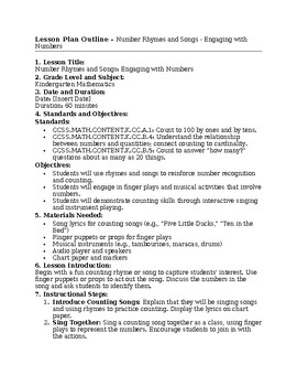 Preview of Lesson Plan Outline - Number Rhymes and Songs - Engaging with Numbers