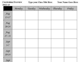 Lesson Plan Overview Calendar Semester 1 2017 by KeeneTeachers | TPT