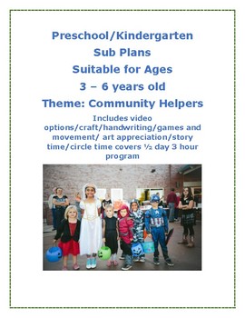 Preview of Lesson Plan SUB PLANS Community Helpers Pre-k Kinder Reggio Centers Play Based