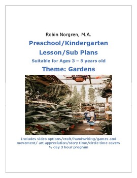Preview of Lesson Plan SUB PLANS Garden Theme Pre-k Kinder Reggio Daycare Centers Play Base