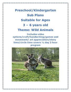 Preview of Lesson Plan SUB PLANS Wild Animals Pre-k Kinder Reggio Centers Play Based