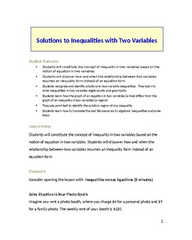 Preview of Lesson Plan: Solutions to Inequalities with Two Variables
