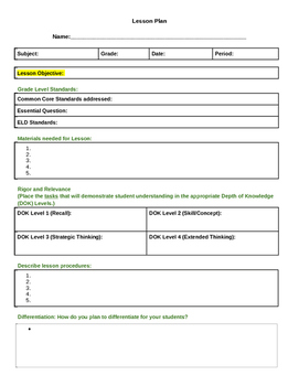 Preview of Lesson Plan Template