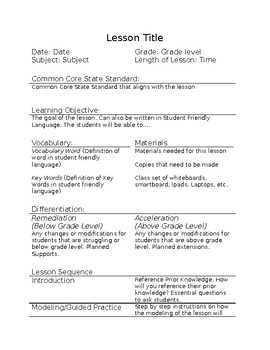 Preview of Lesson Plan Template