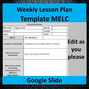 Preview of Lesson Plan Template MELC Weekly Plans Google Slide