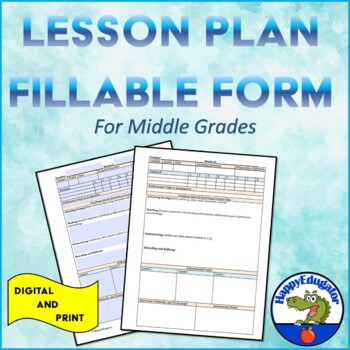 Preview of Lesson Plan Template Middle Grades - Digital and Print Fillable Form