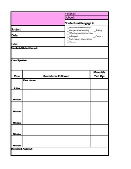 Preview of Lesson Plan Template-Pink