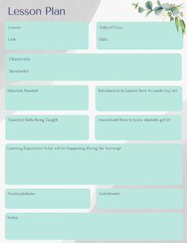 Preview of Lesson Plan Template - Printable