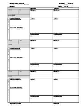 Preview of Lesson Plan Template - Weekly, High School 3-part Lesson Format