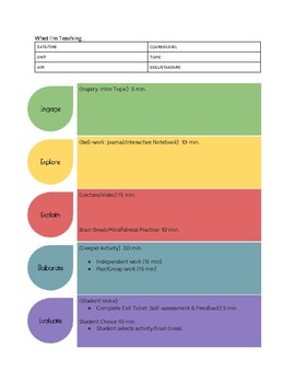 Preview of Lesson Plan Template and Teacher Reflection using 5E