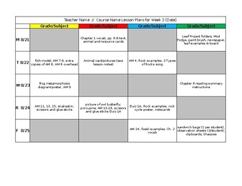 Preview of Lesson Plan Template for 3-Day a Week Class (Excel Editable)
