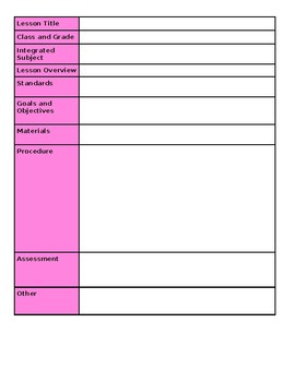 Preview of Lesson Plan Template for Arts Integration