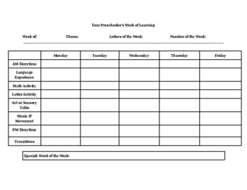 Preview of Lesson Plan Template for Preschool/Home Childcare