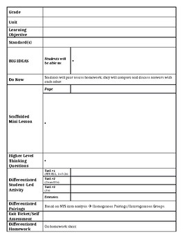 Lesson Plan Template with Differentiated Student-Led Group Sheet (editable)