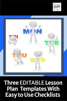 Preview of Three EDITABLE Lesson Plan Templates With Easy to Use Checklists