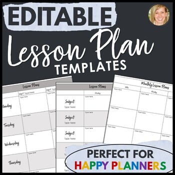 Preview of Lesson Plan Templates EDITABLE  Black/White
