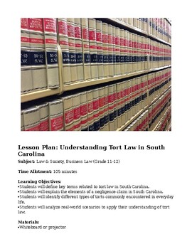 Preview of Lesson Plan: Understanding Tort Law in South Carolina
