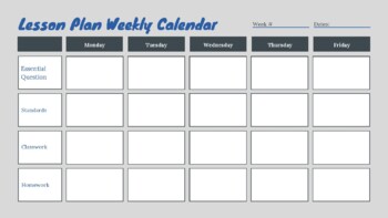 Preview of Lesson Plan Weekly guide with Essential Question