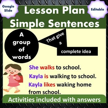 Preview of Lesson Plan Writing Simple Sentences Structure Subject Verb Object Activity