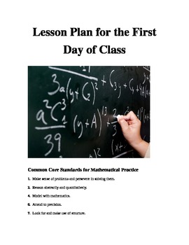 Preview of Lesson Plan and Activties for the First Day of Math Class