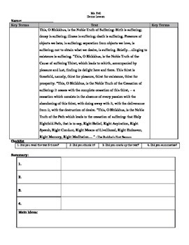 lesson plan and worksheet for buddhism and annotation by