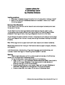 Lesson Plan for A Christmas Carol by Charles Dickens by Cynthia Hansen
